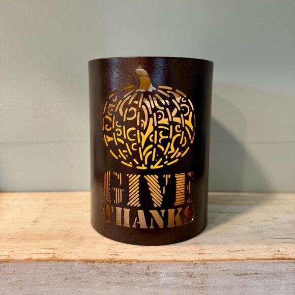 “Give Thanks” Pillar Candle Holder | Fall Autumn Thanksgiving Pumpkin Harvest - Picture 1 of 5